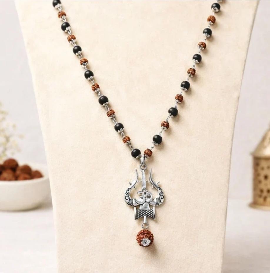Mahadev Trishul Karungali Rudraksha Mala (Silver Cap) 4.9 ( 63 Reviews )