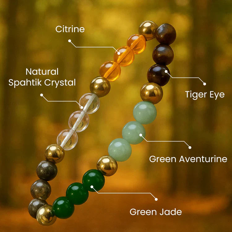 Dhan yog Bracelet [Combination Of Pure Citrine + Tiger Eye + Pyrite + Green Aventurine]