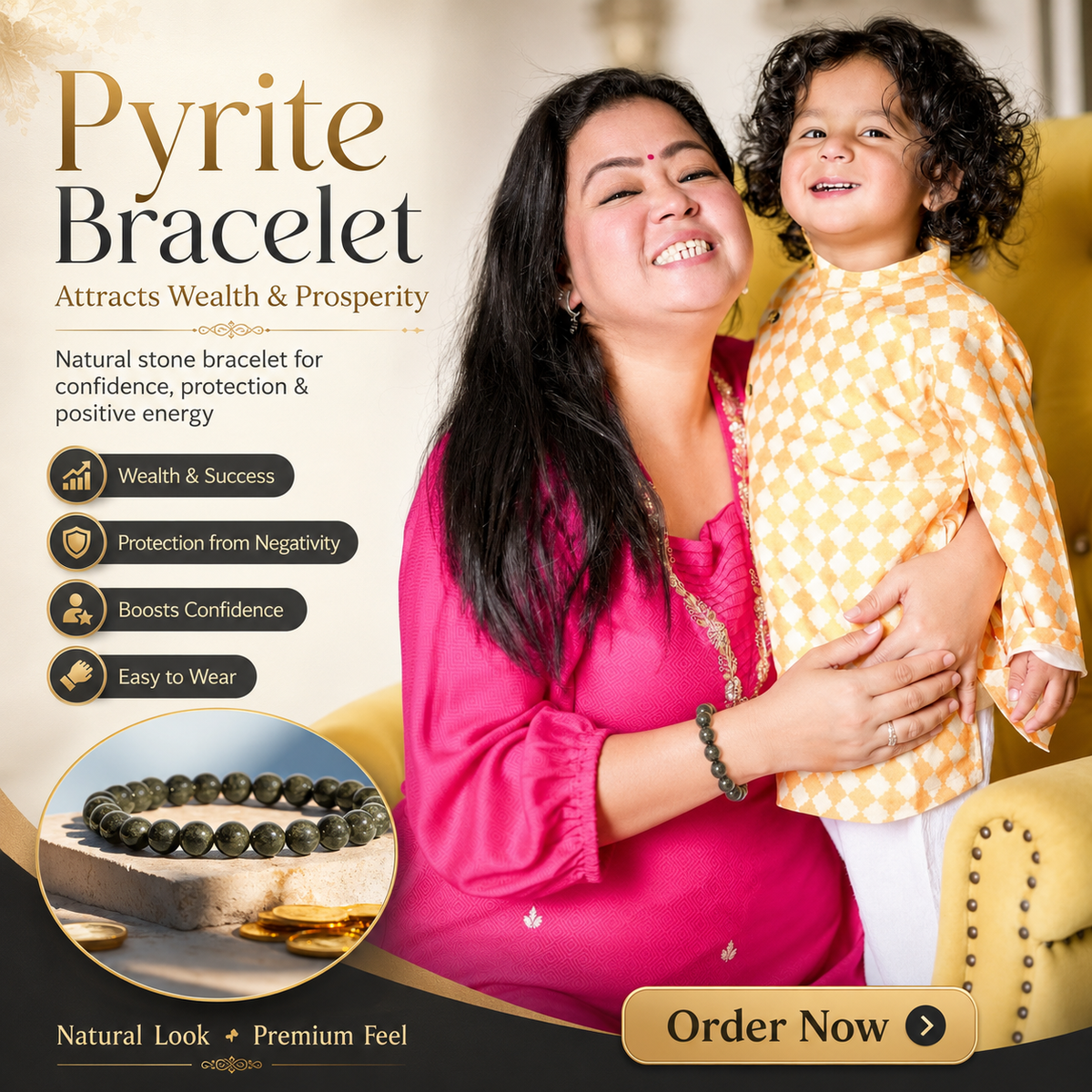 Raw Pyrite Bracelet - Attracts Wealth &amp; Prosperity