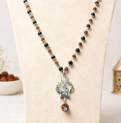 Mahadev Trishul Karungali Rudraksha Mala (Silver Cap) 4.9 ( 63 Reviews )