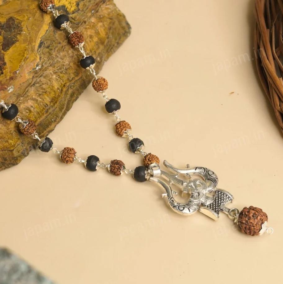 Mahadev Trishul Karungali Rudraksha Mala (Silver Cap) 4.9 ( 63 Reviews )